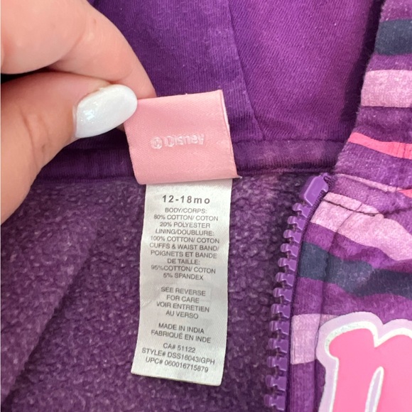 Disney Baby Winnie the Pooh Purple Striped Vinyl Graphic Hoodie Sweatshirt 12-18 - Picture 5 of 5